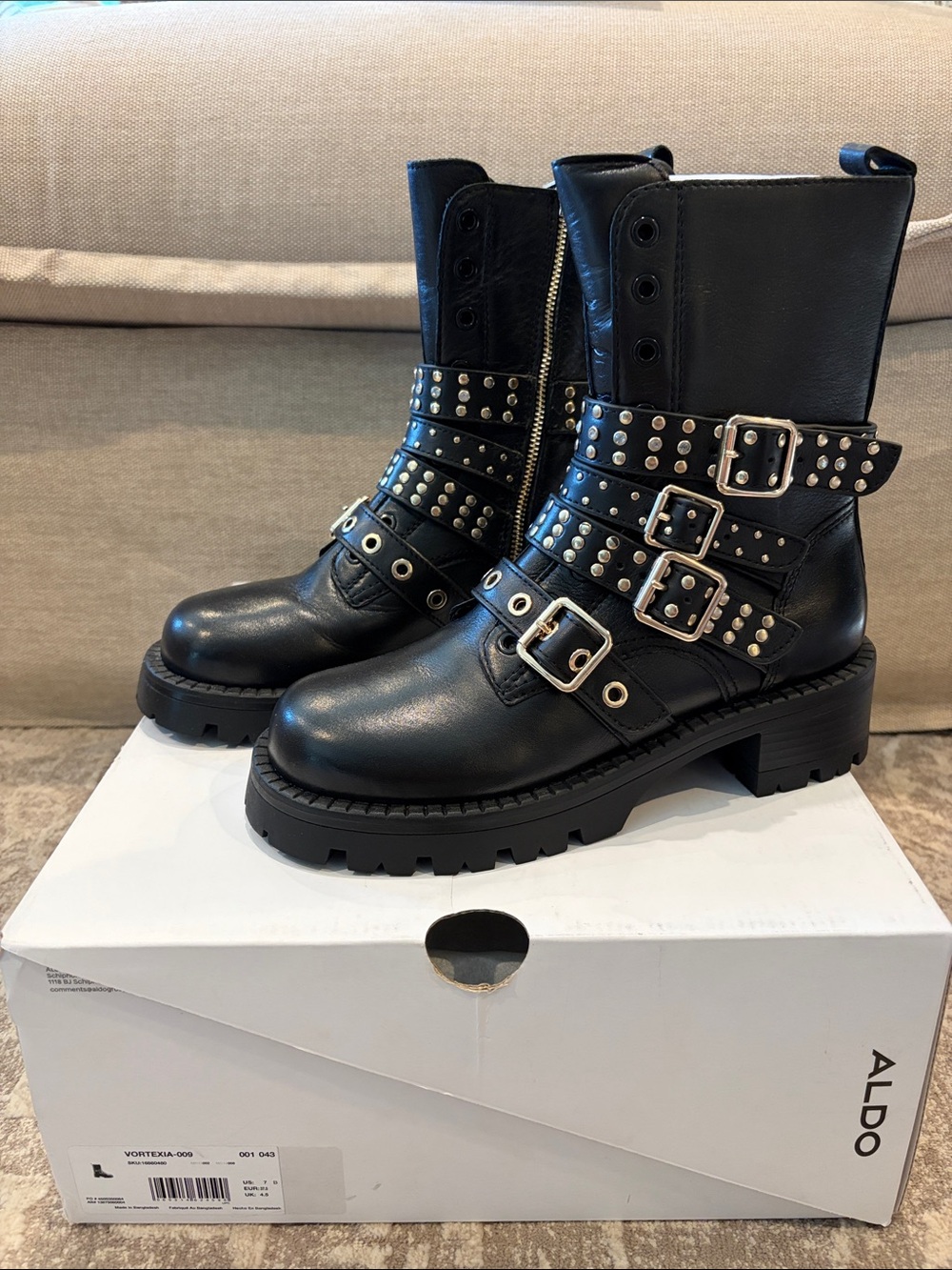 ALDO Women's Black Studded Buckle Combat Boots